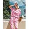 imageEkouaer Womens Satin Silky Pajama Set Short Sleeve Shirt with Long Pajama Pant Set Soft PJ LoungewearBow