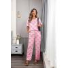 imageEkouaer Womens Satin Silky Pajama Set Short Sleeve Shirt with Long Pajama Pant Set Soft PJ LoungewearBow