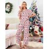 imageEkouaer Womens Satin Silky Pajama Set Short Sleeve Shirt with Long Pajama Pant Set Soft PJ LoungewearChristmas