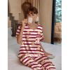 imageEkouaer Womens Satin Silky Pajama Set Short Sleeve Shirt with Long Pajama Pant Set Soft PJ LoungewearStriped Teddy