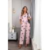 imageEkouaer Womens Satin Silky Pajama Set Short Sleeve Shirt with Long Pajama Pant Set Soft PJ LoungewearWine Glass