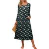 imageEkouaer Womens Long Sleeve Nightgown Full Length Pajama Dress with Pockets V Neck Nightshirts Lace Trim SleepwearFloral Green