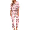 imageEkouaer Womens Satin Silky Pajama Set Short Sleeve Shirt with Long Pajama Pant Set Soft PJ LoungewearChristmas