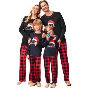 imageEkouaer Matching Family Sets Christmas Pajamas Set Xmas PJS Sleepwear Soft Christmas Matching JammiesChristmas Hat Plaid
