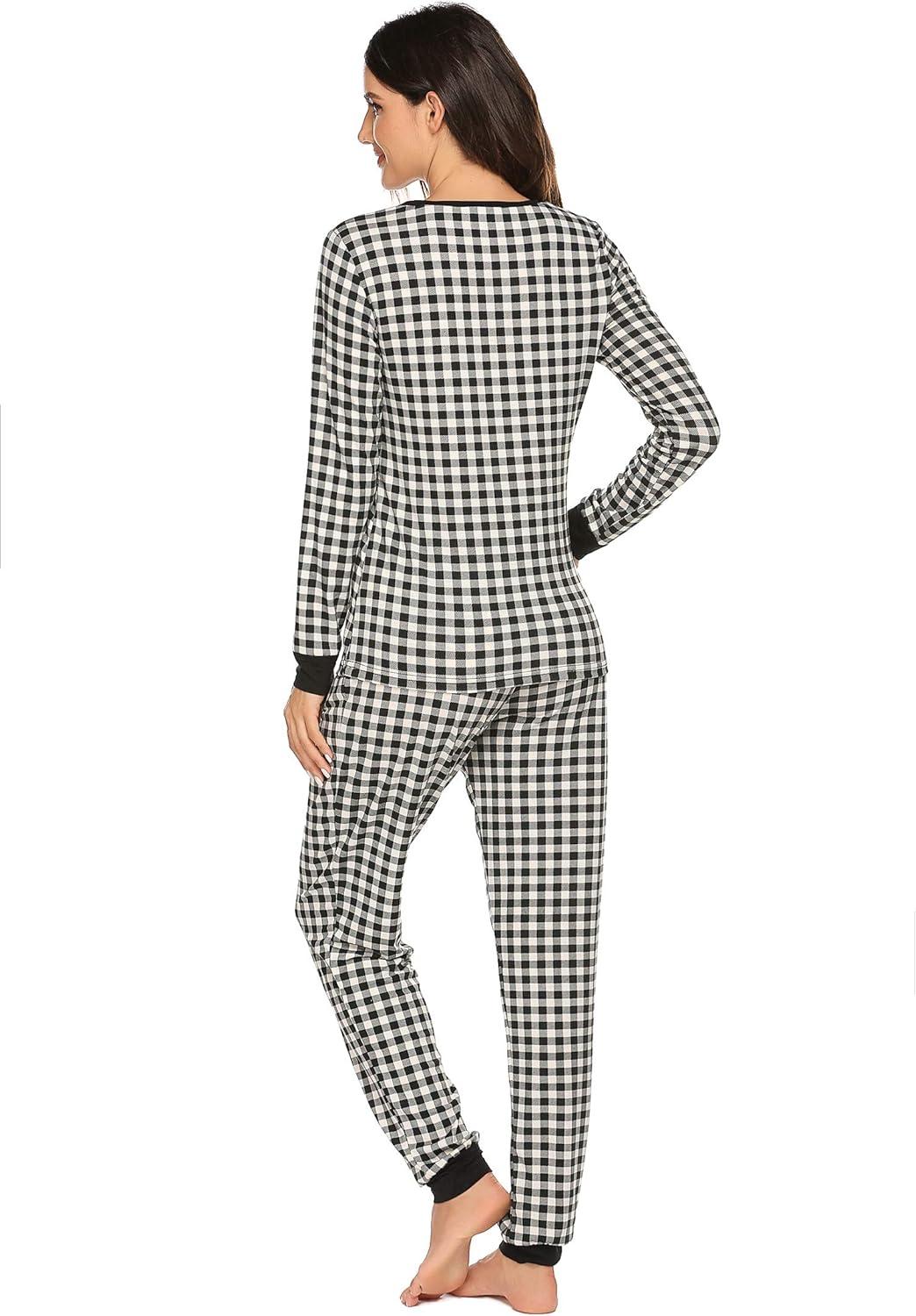 imageEkouaer Womens Pajamas Sets Long Sleeve Tops with Jogger Pants Soft Pjs Lounge Set Outfits with PocketsBlack Plaid