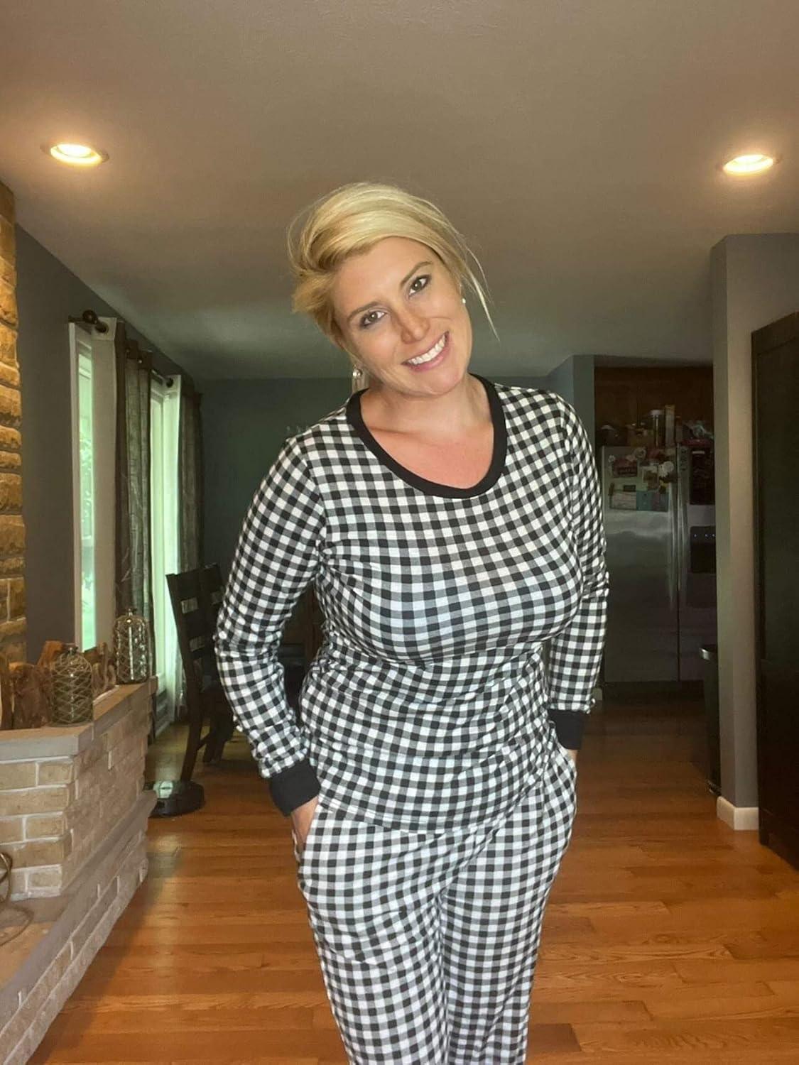 imageEkouaer Womens Pajamas Sets Long Sleeve Tops with Jogger Pants Soft Pjs Lounge Set Outfits with PocketsBlack Plaid