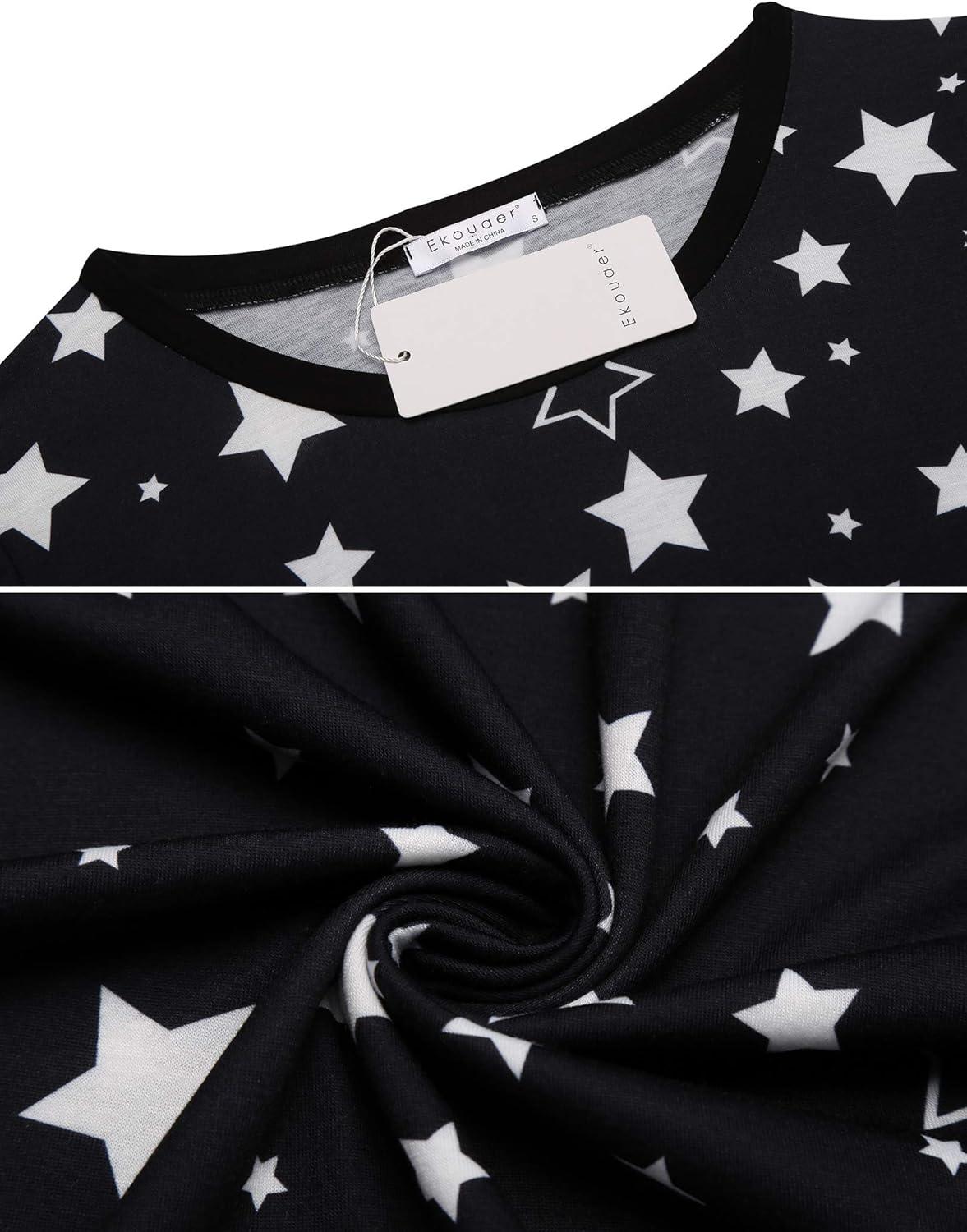 imageEkouaer Womens Pajamas Sets Long Sleeve Tops with Jogger Pants Soft Pjs Lounge Set Outfits with PocketsBlack Star