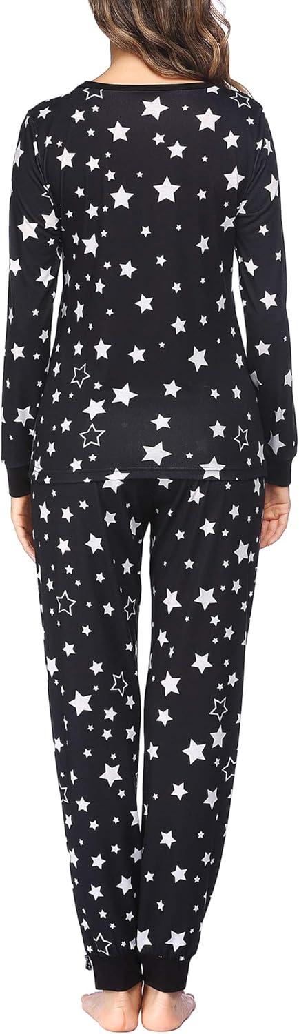 imageEkouaer Womens Pajamas Sets Long Sleeve Tops with Jogger Pants Soft Pjs Lounge Set Outfits with PocketsBlack Star