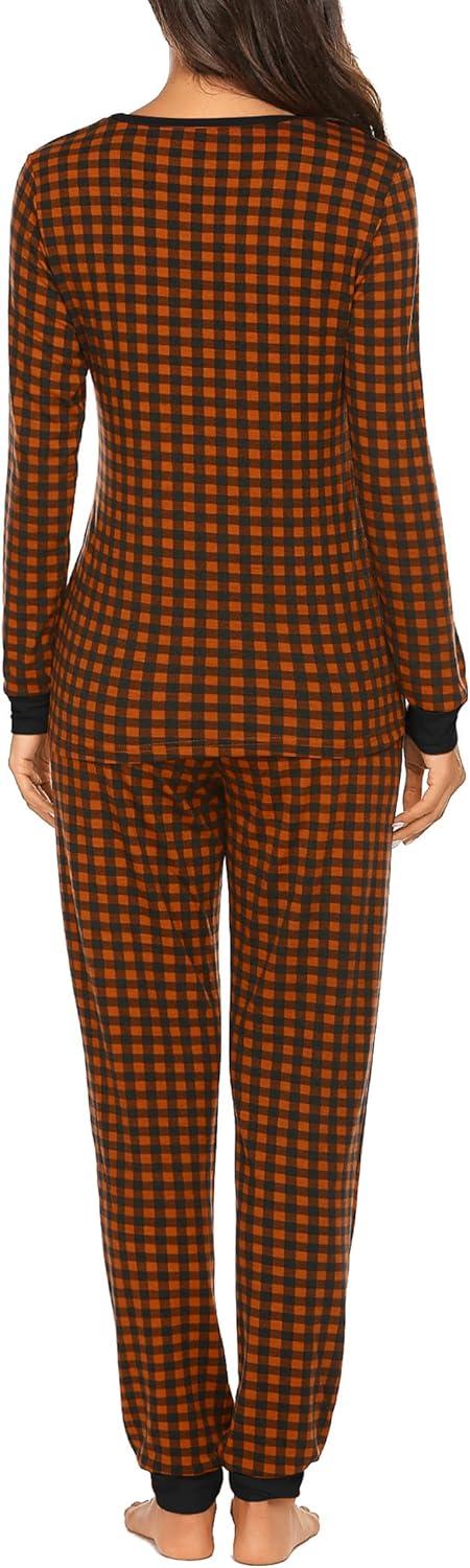 imageEkouaer Womens Pajamas Sets Long Sleeve Tops with Jogger Pants Soft Pjs Lounge Set Outfits with PocketsCaramel Plaid