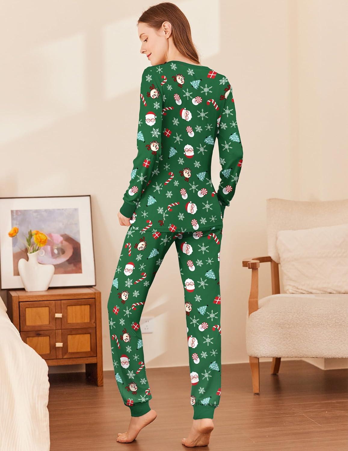 imageEkouaer Womens Pajamas Sets Long Sleeve Tops with Jogger Pants Soft Pjs Lounge Set Outfits with PocketsChristmas Green