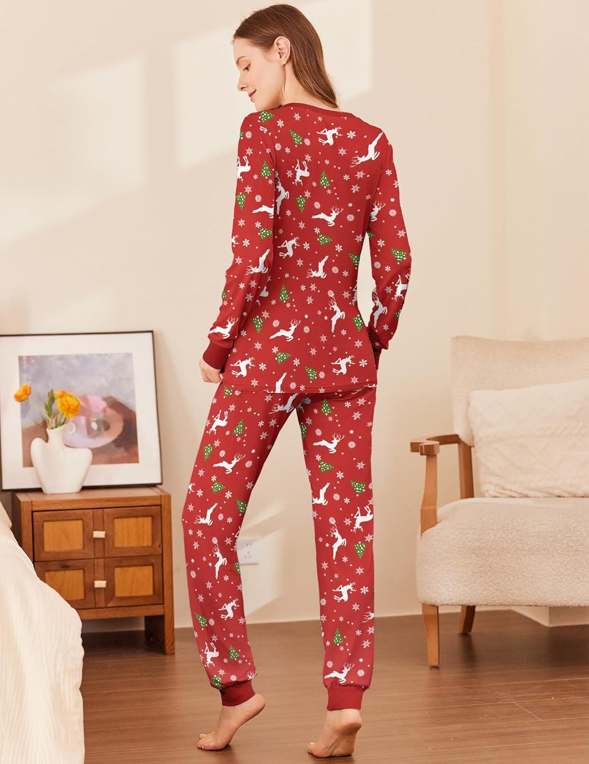 imageEkouaer Womens Pajamas Sets Long Sleeve Tops with Jogger Pants Soft Pjs Lounge Set Outfits with PocketsChristmas Red