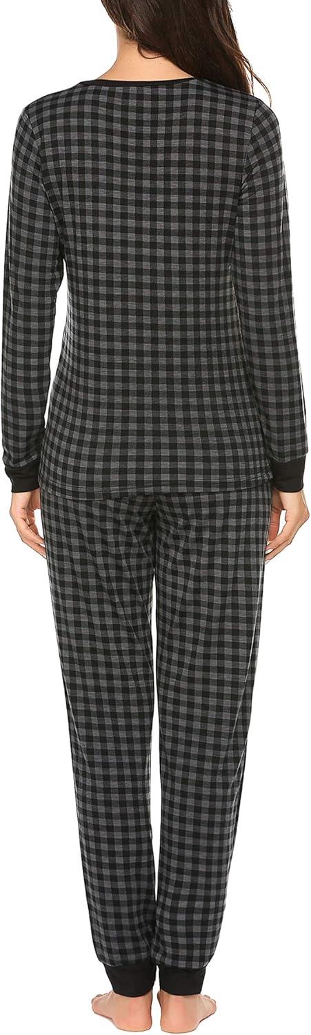 imageEkouaer Womens Pajamas Sets Long Sleeve Tops with Jogger Pants Soft Pjs Lounge Set Outfits with PocketsGrey Plaid
