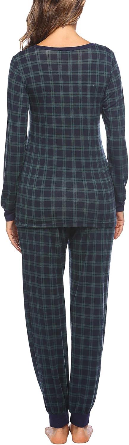 imageEkouaer Womens Pajamas Sets Long Sleeve Tops with Jogger Pants Soft Pjs Lounge Set Outfits with PocketsNavygreen Plaid