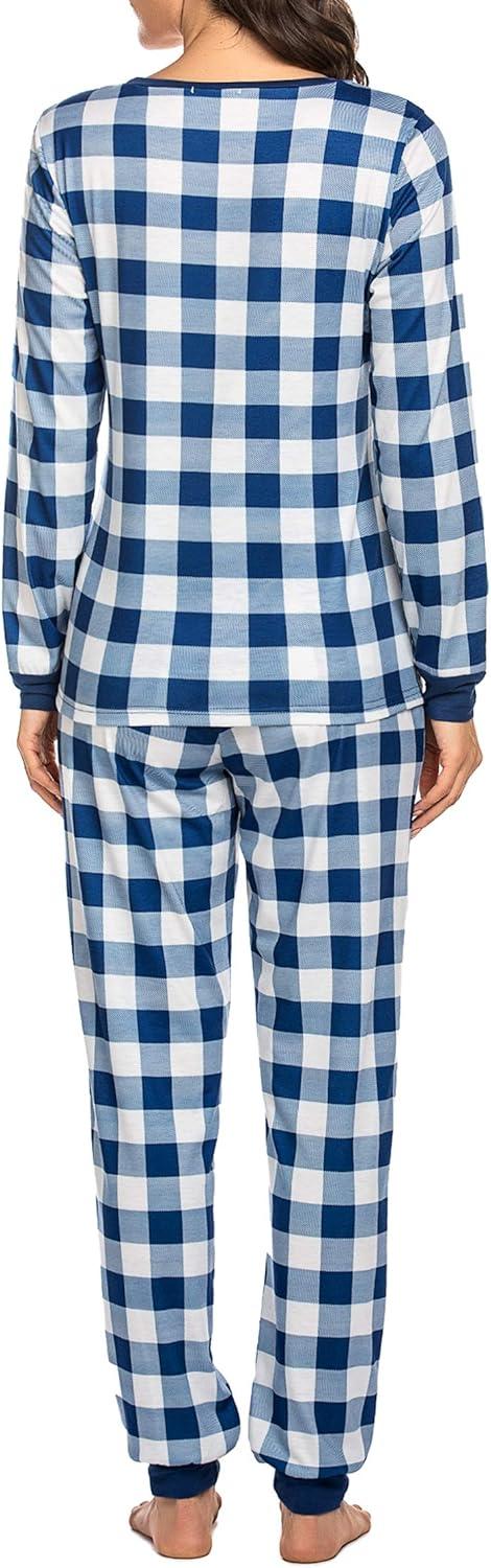 imageEkouaer Womens Pajamas Sets Long Sleeve Tops with Jogger Pants Soft Pjs Lounge Set Outfits with PocketsPattern5blue Plaid