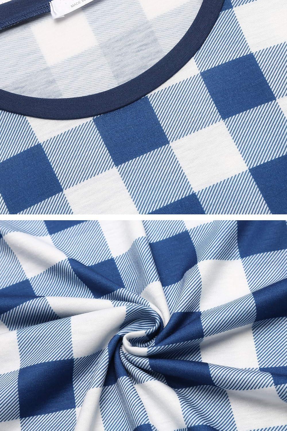 imageEkouaer Womens Pajamas Sets Long Sleeve Tops with Jogger Pants Soft Pjs Lounge Set Outfits with PocketsPattern5blue Plaid