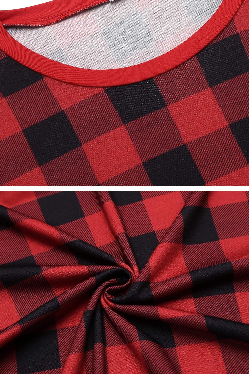 imageEkouaer Womens Pajamas Sets Long Sleeve Tops with Jogger Pants Soft Pjs Lounge Set Outfits with PocketsRed Big Plaid