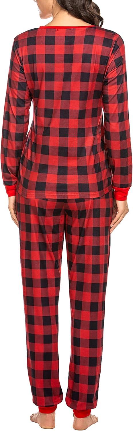 imageEkouaer Womens Pajamas Sets Long Sleeve Tops with Jogger Pants Soft Pjs Lounge Set Outfits with PocketsRed Big Plaid