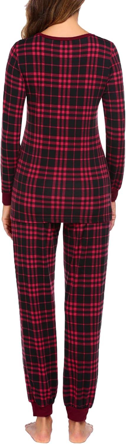 imageEkouaer Womens Pajamas Sets Long Sleeve Tops with Jogger Pants Soft Pjs Lounge Set Outfits with PocketsRed Black Plaid