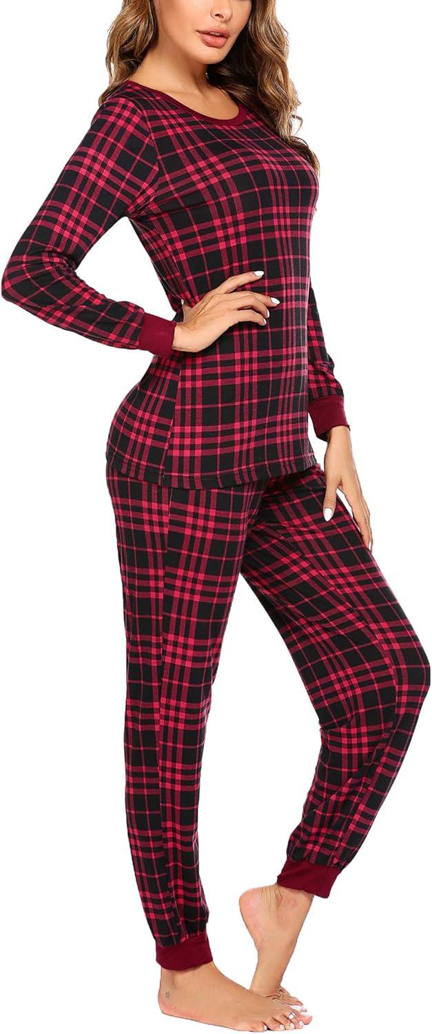 imageEkouaer Womens Pajamas Sets Long Sleeve Tops with Jogger Pants Soft Pjs Lounge Set Outfits with PocketsRed Black Plaid