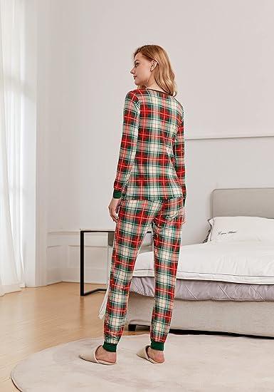 imageEkouaer Womens Pajamas Sets Long Sleeve Tops with Jogger Pants Soft Pjs Lounge Set Outfits with PocketsRed Green Plaid