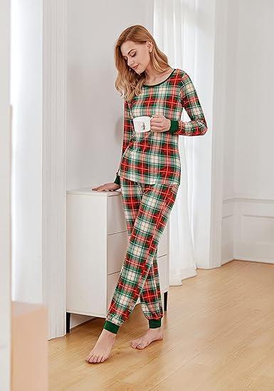 imageEkouaer Womens Pajamas Sets Long Sleeve Tops with Jogger Pants Soft Pjs Lounge Set Outfits with PocketsRed Green Plaid
