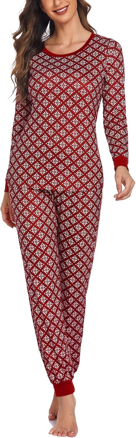 imageEkouaer Womens Pajamas Sets Long Sleeve Tops with Jogger Pants Soft Pjs Lounge Set Outfits with PocketsSnowflake