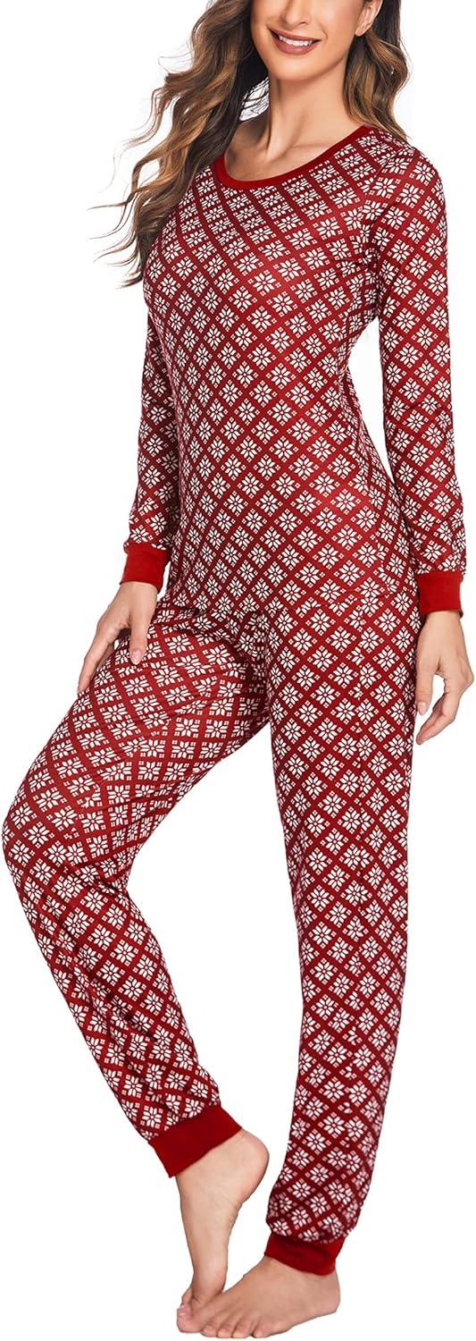 imageEkouaer Womens Pajamas Sets Long Sleeve Tops with Jogger Pants Soft Pjs Lounge Set Outfits with PocketsSnowflake