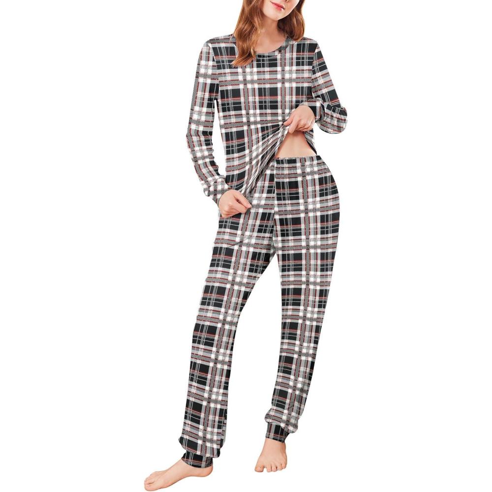 imageEkouaer Womens Pajamas Sets Long Sleeve Tops with Jogger Pants Soft Pjs Lounge Set Outfits with PocketsColorful Plaid