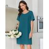 imageEkouaer Cotton Nightgowns for Women Short Sleeve Sleep Shirts Pleated Night Shirts Soft Crew Neck Night GownBlue Green