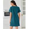 imageEkouaer Cotton Nightgowns for Women Short Sleeve Sleep Shirts Pleated Night Shirts Soft Crew Neck Night GownBlue Green