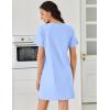 imageEkouaer Cotton Nightgowns for Women Short Sleeve Sleep Shirts Pleated Night Shirts Soft Crew Neck Night GownLight Blue
