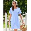 imageEkouaer Cotton Nightgowns for Women Short Sleeve Sleep Shirts Pleated Night Shirts Soft Crew Neck Night GownLight Blue
