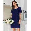imageEkouaer Cotton Nightgowns for Women Short Sleeve Sleep Shirts Pleated Night Shirts Soft Crew Neck Night GownNavy Blue