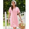 imageEkouaer Cotton Nightgowns for Women Short Sleeve Sleep Shirts Pleated Night Shirts Soft Crew Neck Night GownPink