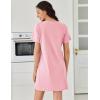 imageEkouaer Cotton Nightgowns for Women Short Sleeve Sleep Shirts Pleated Night Shirts Soft Crew Neck Night GownPink