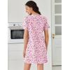 imageEkouaer Cotton Nightgowns for Women Short Sleeve Sleep Shirts Pleated Night Shirts Soft Crew Neck Night GownPink Floral