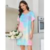 imageEkouaer Cotton Nightgowns for Women Short Sleeve Sleep Shirts Pleated Night Shirts Soft Crew Neck Night GownPink Tiedye
