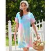 imageEkouaer Cotton Nightgowns for Women Short Sleeve Sleep Shirts Pleated Night Shirts Soft Crew Neck Night GownPink Tiedye