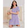 imageEkouaer Cotton Nightgowns for Women Short Sleeve Sleep Shirts Pleated Night Shirts Soft Crew Neck Night GownPurple Flowers