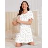 imageEkouaer Cotton Nightgowns for Women Short Sleeve Sleep Shirts Pleated Night Shirts Soft Crew Neck Night GownWhite Floral