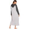 imageEkouaer Nightgowns for Women Cotton Nightgown Long Sleeve Hooded Night Gown Contrast Color Full Length Loungewear with PocketAgrey