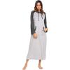 imageEkouaer Nightgowns for Women Cotton Nightgown Long Sleeve Hooded Night Gown Contrast Color Full Length Loungewear with PocketAgrey