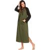 imageEkouaer Nightgowns for Women Cotton Nightgown Long Sleeve Hooded Night Gown Contrast Color Full Length Loungewear with PocketArmy Green
