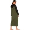 imageEkouaer Nightgowns for Women Cotton Nightgown Long Sleeve Hooded Night Gown Contrast Color Full Length Loungewear with PocketArmy Green