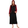 imageEkouaer Nightgowns for Women Cotton Nightgown Long Sleeve Hooded Night Gown Contrast Color Full Length Loungewear with PocketBlackRed
