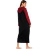 imageEkouaer Nightgowns for Women Cotton Nightgown Long Sleeve Hooded Night Gown Contrast Color Full Length Loungewear with PocketBlackRed