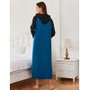 imageEkouaer Nightgowns for Women Cotton Nightgown Long Sleeve Hooded Night Gown Contrast Color Full Length Loungewear with PocketBlue