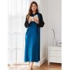 imageEkouaer Nightgowns for Women Cotton Nightgown Long Sleeve Hooded Night Gown Contrast Color Full Length Loungewear with PocketBlue