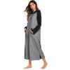 imageEkouaer Nightgowns for Women Cotton Nightgown Long Sleeve Hooded Night Gown Contrast Color Full Length Loungewear with PocketDark Grey