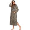 imageEkouaer Nightgowns for Women Cotton Nightgown Long Sleeve Hooded Night Gown Contrast Color Full Length Loungewear with PocketLeopard